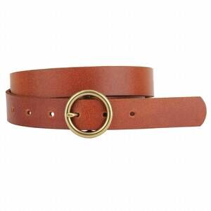 NEW MOST WANTED women's brass toned circle buckle leather belt in brown